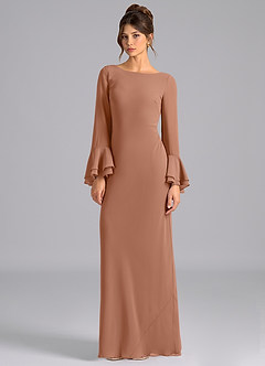 Azazie Leone Brautjungfernkleider Meerjungfrau-Linie Korsett Chiffon Kleid Bronzer image5