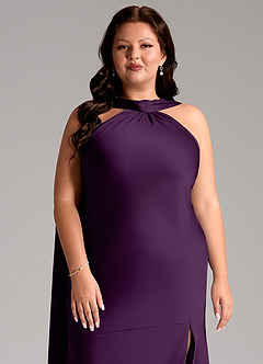 Azazie Kinsley Brautjungfernkleider Meerjungfrau-Linie Seitliche Cut-Outs Stretch-Satin Kleid Traube image13