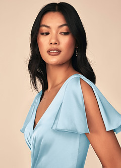 Azazie Soren Brautjungfernkleider A-Linie Plissee Stretch-Satin Kleid Himmelblau image6