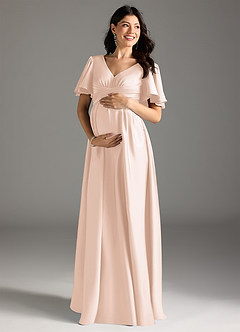 Azazie Verna Maternity Bridesmaid Dresses A-Line Ruched Stretch Satin Floor-Length Dress image3