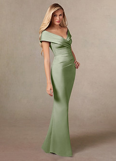 Azazie Ludlow Mother of the Bride Dresses Dusty Sage Mermaid Pleated Stretch Satin Dress image3