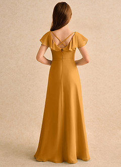 Azazie Nari Girls Formal Blumenmädchenkleider A-Linie mit ärmel Chiffon Kleid Butterscotch image2