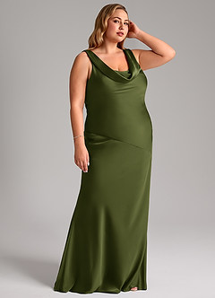 Azazie Rylina Bridesmaid Dresses Olive Mermaid Stretch Satin Dress image4
