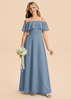 Azazie Maggie Junior Dusty Blue A-Line Off the Shoulder Chiffon Dress image5