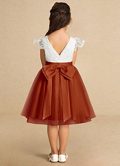 Azazie Vetty Flower Girl Dresses Ivory Paprika A-Line Lace Tulle Dress image7