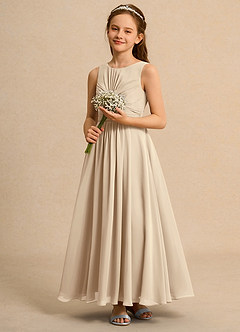 Azazie Ducky Girl Blumenmädchenkleider A-Linie Plissee Chiffon Kleid Champagner image6