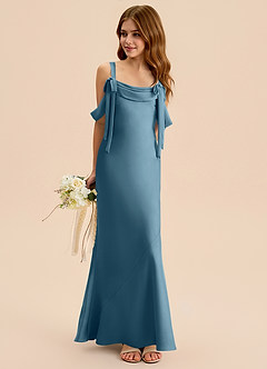 Azazie Bellalina Junior Bermuda Mermaid Pleated Stretch Satin Dress image4