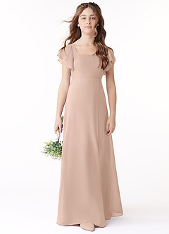 Azazie Bondi Junior English Rose A-Line Bow Chiffon Dress image2