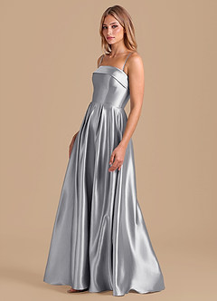 Azazie Lucienne Brautjungfernkleider A-Linie Plissee Metallischer Satin Kleid Silber image4