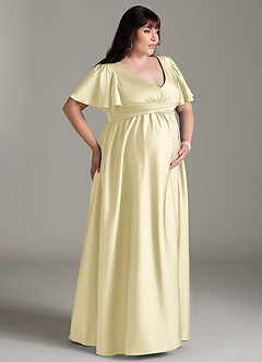 Azazie Verna Maternity Bridesmaid Dresses A-Line Ruched Stretch Satin Floor-Length Dress image12