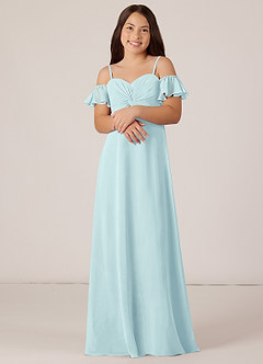 Azazie Juna Junior Robe Trapèze en Mousseline de soie Épaule décolletée Verre De Mer image4