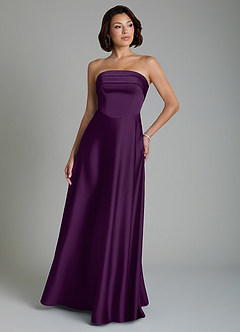 Azazie Odele Bridesmaid Dresses Grape A-Line Strapless Stretch Satin Dress image4