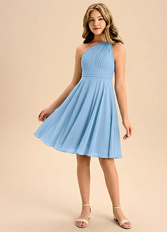 Azazie Charlize Junior Vestido de Azul Pálido de Gasa de Corte en A con Plisado image1