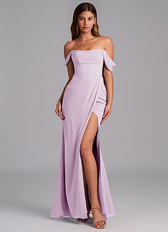 Azazie Johana Jurken voor bruidsmeisjes Converteerbaar Jurk van Chiffon met Zeemeermin Off the Shoulder Frosted Lila image3