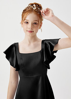 Azazie Bondi Junior Robe Trapèze en Satiné métallisé Fente Latérale Noir image5