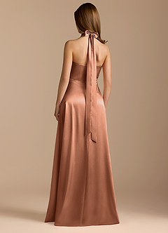 Azazie Tracie Bridesmaid Dresses Bronzer A-Line Pleated Metallic Satin Dress image2