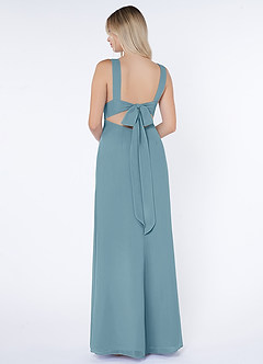 Azazie Christiana Bridesmaid Dresses Moody Blue A-Line V-Neck Pleated Chiffon Dress image3