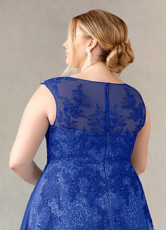 Azazie Flynn Abiti per la Madre della Sposa Abito A-Line in Tulle in Pizzo con Scollo a Barca Blu Reale image11