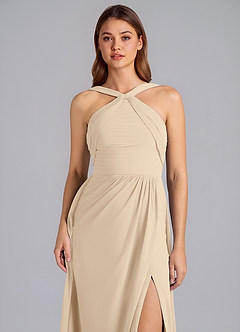 Azazie Mianna Bridesmaid Dresses Champagne A-Line Pleated Chiffon Dress image6