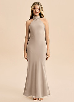 Azazie Velli Junior Meerjungfrau-Linie Hoher Kragen Chiffon Kleid Taupe image3
