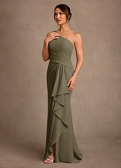 Azazie Floy Abiti per la Madre della Sposa Abito Tubino in Chiffon Monospalla Willow Green image2