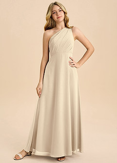 Azazie Phaedra Junior Vestido de Champán de Gasa de Corte en A con Plisado image3