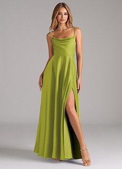 Azazie Elle Brautjungfernkleider A-Linie Plissee Stretch-Satin Kleid Zitronengras image4