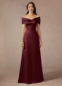 Azazie Amelia Mother of the Bride Dresses Cabernet A-Line Off the Shoulder Stretch Satin Dress image3