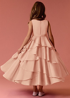 Barbie ♥ Azazie Blumenmädchenkleider A-Linie ärmellos Stretch-Satin Kleid Englisches Rosa image2