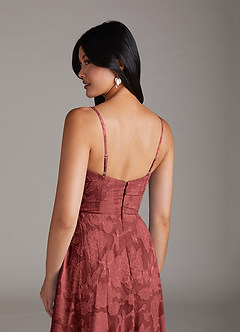 Azazie Moira Bridesmaid Dresses Terracotta A-Line Side Slit Floral Burnout Dress image6