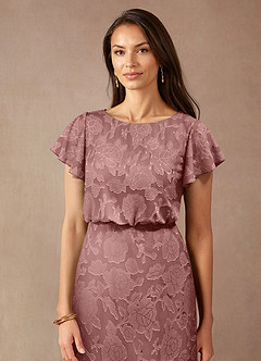 Azazie Lehi Mother of the Bride Dresses Dusty Rose A-Line Boatneck Floral Burnout Dress image5