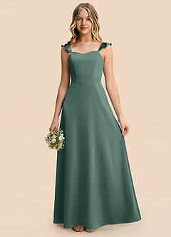Azazie Mavie Junior A-Linie Gestreift Stretch-Satin Kleid Eukalyptus image5