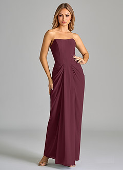 Azazie Anaïs Robes de demoiselle d'honneur Robe Fourreau en Mousseline de soie Sans bretelle Cabernet image3
