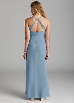 Azazie Becca Junior Robe Sirène en Mousseline de soie Bleu Poussiéreux image4