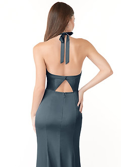 Azazie Emeria Robes de demoiselle d'honneur Robe Sirène en Satin extensible Plissée Violet Crépusculaire image6