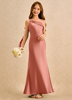 Azazie Almond Girls Formal Jurken voor bloemenmeisjes Kokerjurk Jurk van Stretch Satijn One-shoulder Zalm Roze image2