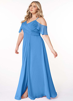 Azazie Dakota Bridesmaid Dresses Blue Jay A-Line V-Neck Pleated Chiffon Dress image10