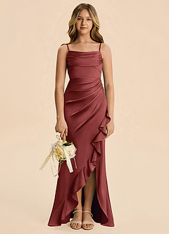 Azazie Mia Junior Terracotta Mermaid Pleated Stretch Satin Dress image3