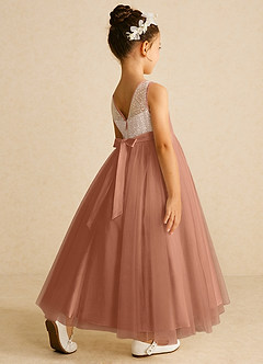 Azazie Tay Flower Girl Dresses Bronzer A-Line Sequins Tulle Dress image5