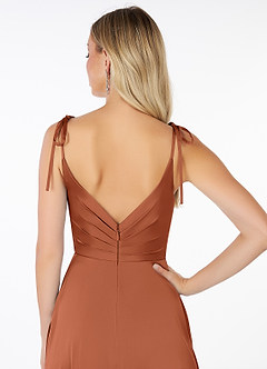 Azazie Noemi Final Sale Cedar Rose A-Line Pleated Stretch Satin Dress image6