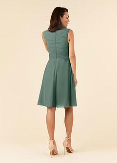 Azazie Theron At-home Try On Dresses Agave A-Line V-Neck Pleated Chiffon Dress image2