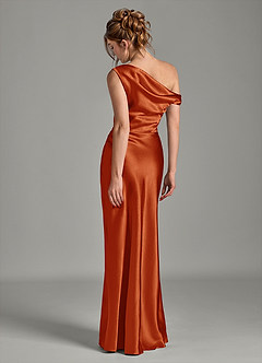 Azazie Emerson Bridesmaid Dresses Paprika Mermaid Off the Shoulder Metallic Satin Dress image2