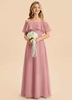 Azazie Maggie Junior Dusty Rose A-Line Off the Shoulder Chiffon Dress image4