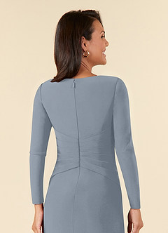 Azazie Natalya Mère de la mariée Robes Robe Trapèze en Tricot de luxe Plissée Bleu Poussiéreux image6