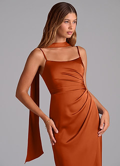 Azazie Calandra Suknie dla druhen Linia A Pofałdowany Satyna elastyczna Do ziemi Sukienka image5