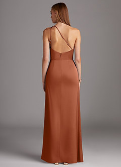 Azazie Mika Final Sale Cedar Rose Sheath One Shoulder Stretch Satin Dress image2