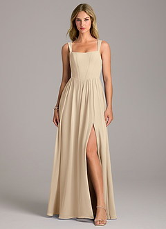 Azazie Rosaline Bridesmaid Dresses Champagne A-Line Side Slit Chiffon Dress image4