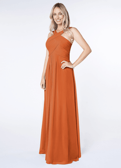 Azazie Kaleigh Bridesmaid Dresses Cinnamon A-Line Pleated Chiffon Dress image3