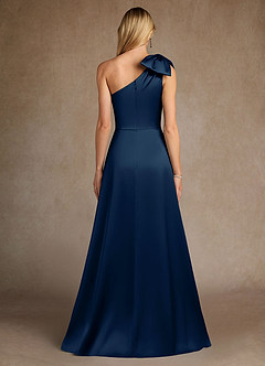 Azazie Easton vestidos de madre de la novia Vestido de Azul Marino Oscuro de Satén Elástico de Corte en A con Hombro unilateral image3