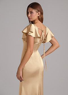 Azazie Elkie 신부 들러리 드레스 인어 스퀘어 네크라인 스트레치 새틴 바닥 길이 드레스 image7